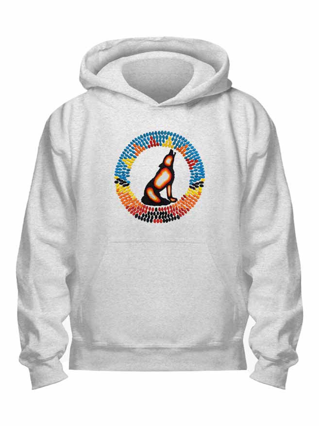 Embroidered Wolf Geo-Print Hoodie