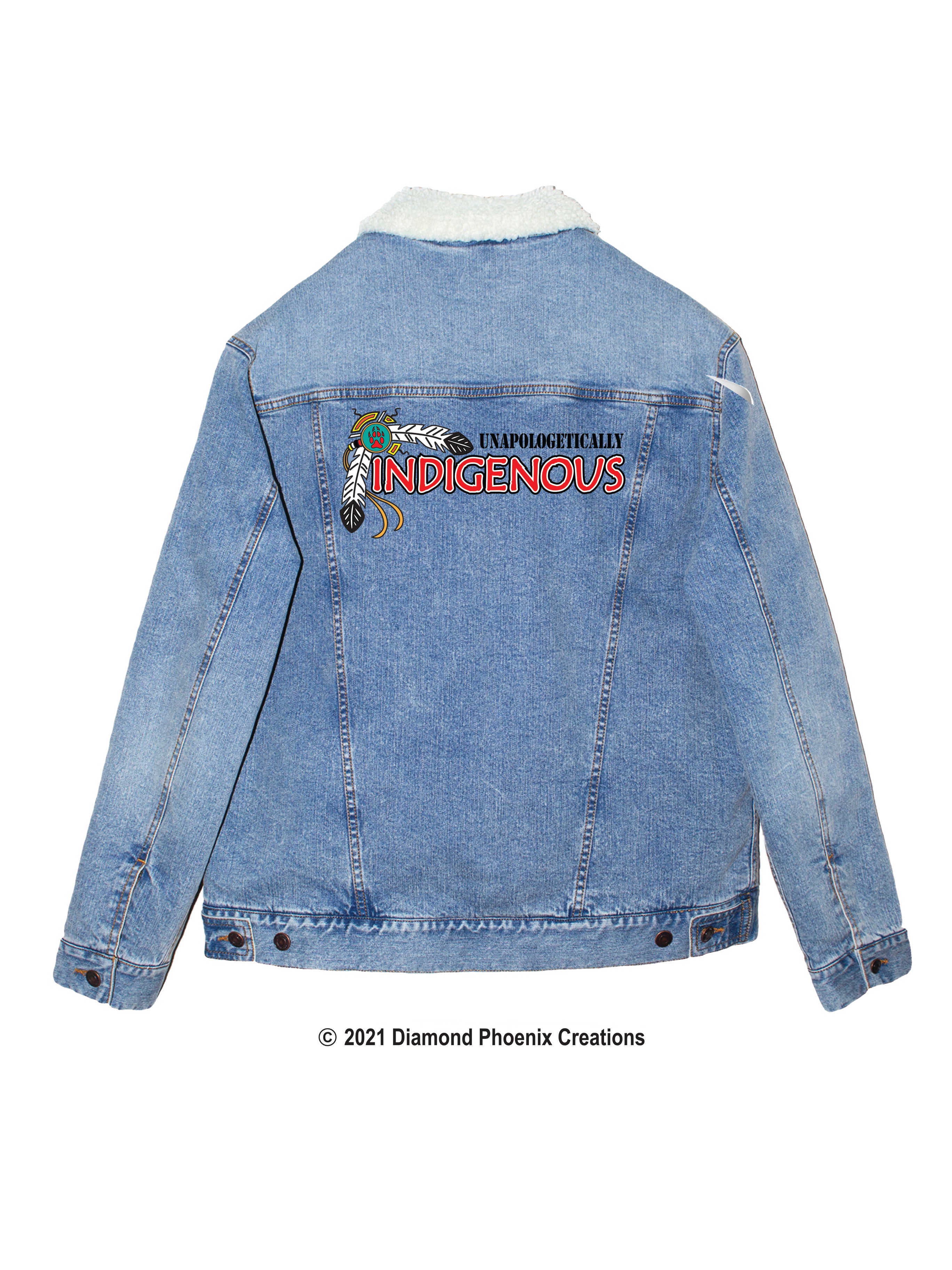 Unapologetically Indigenous Feather Motif Denim Lined Jacket
