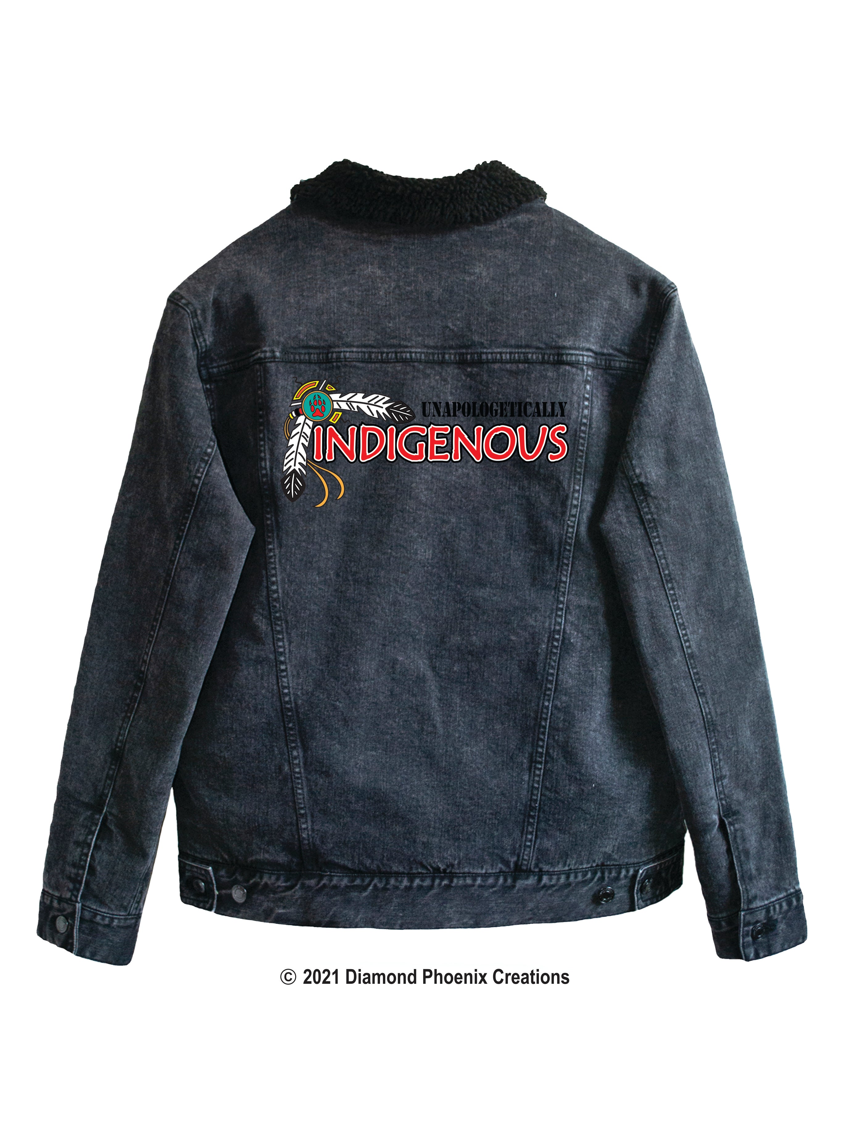 Unapologetically Indigenous Feather Motif Denim Lined Jacket