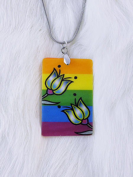 Floral Rainbow Rectangle Pendant