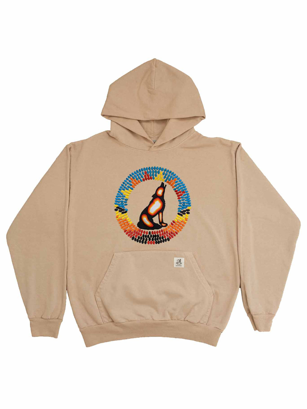 Embroidered Wolf Geo-Print Hoodie