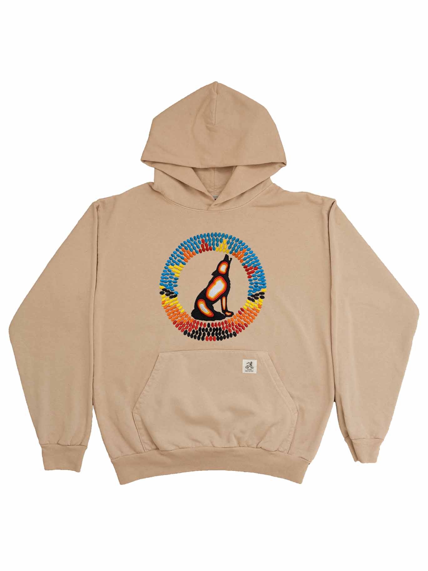 Embroidered Wolf Geo-Print Hoodie