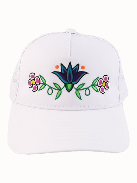 Ladies Anishinabe Floral Cap (With Pony-tail opening)