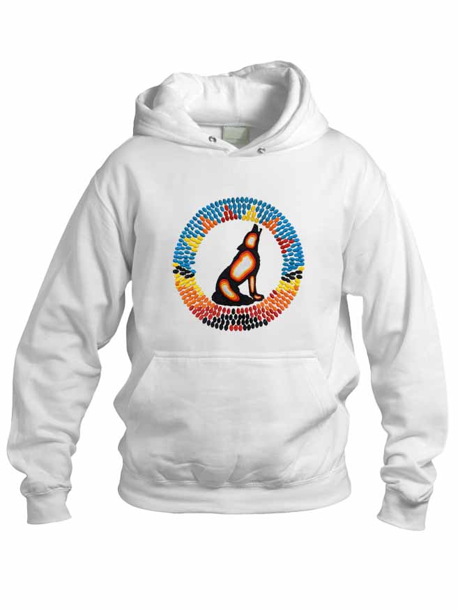 Embroidered Wolf Geo-Print Hoodie